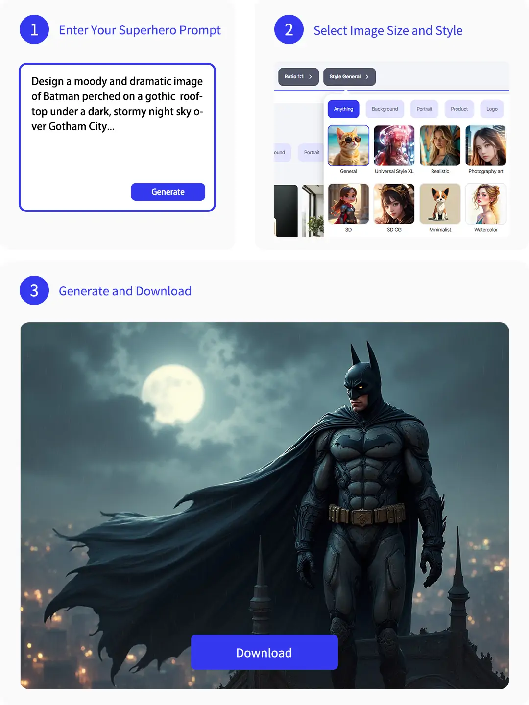 3 steps in generating superhero with Pokecut