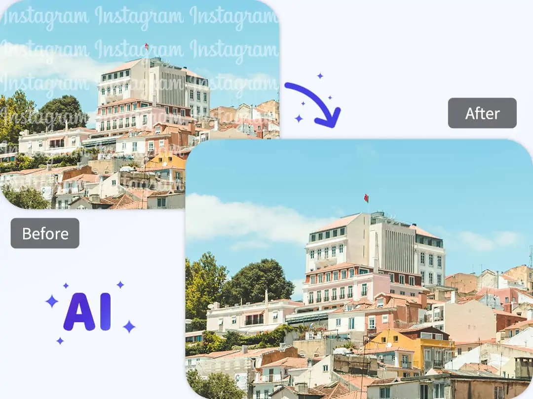 Removedor de marca d'água com IA em tela cheia para IG