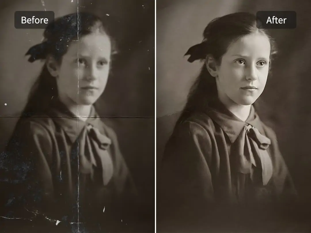 Pokecut's old photo restoration tool can remove scratches caused by photo folding