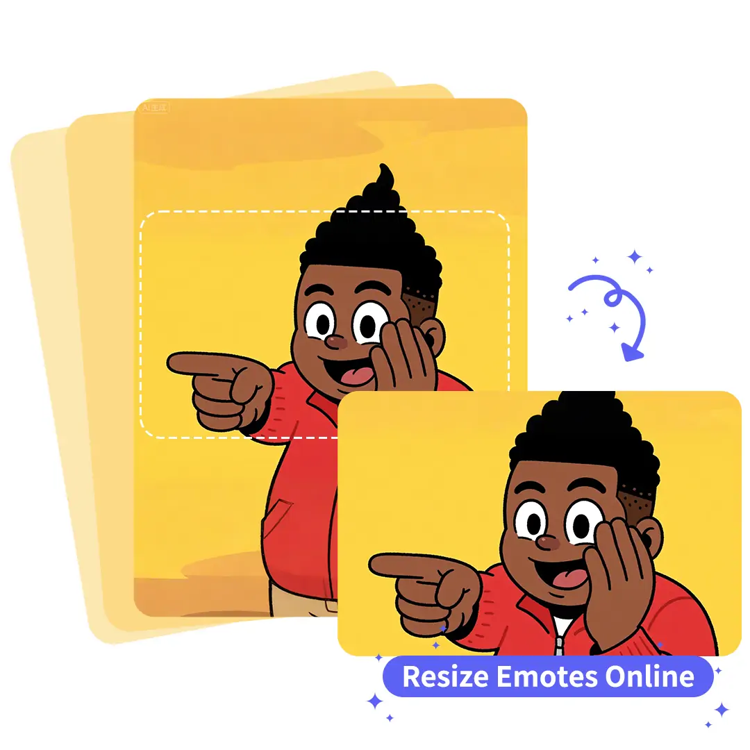 Original and resized emote thumbnails on a digital workspace