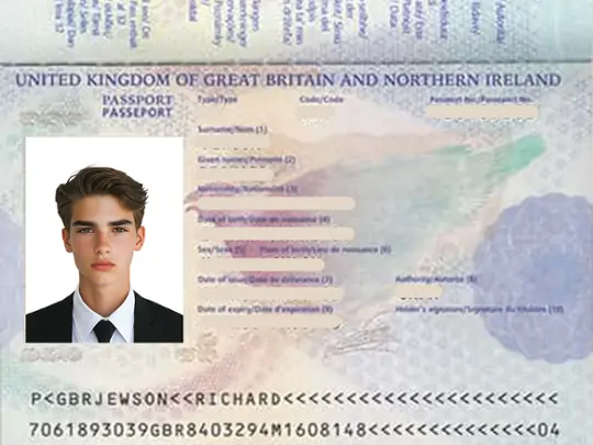AI resizes photo to UK passport size and adjusts background to official white requirements.