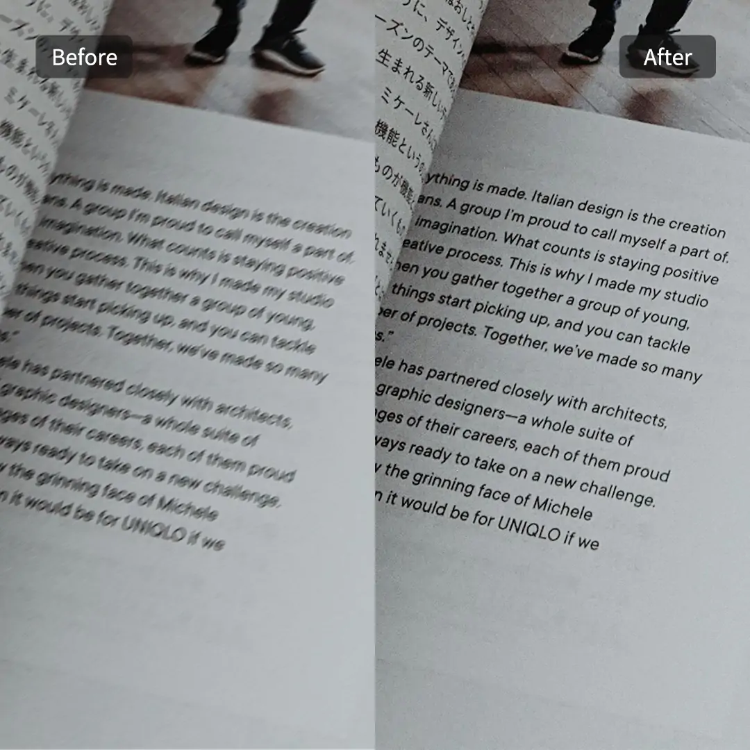 Comparison of blurry and sharp text in a split image