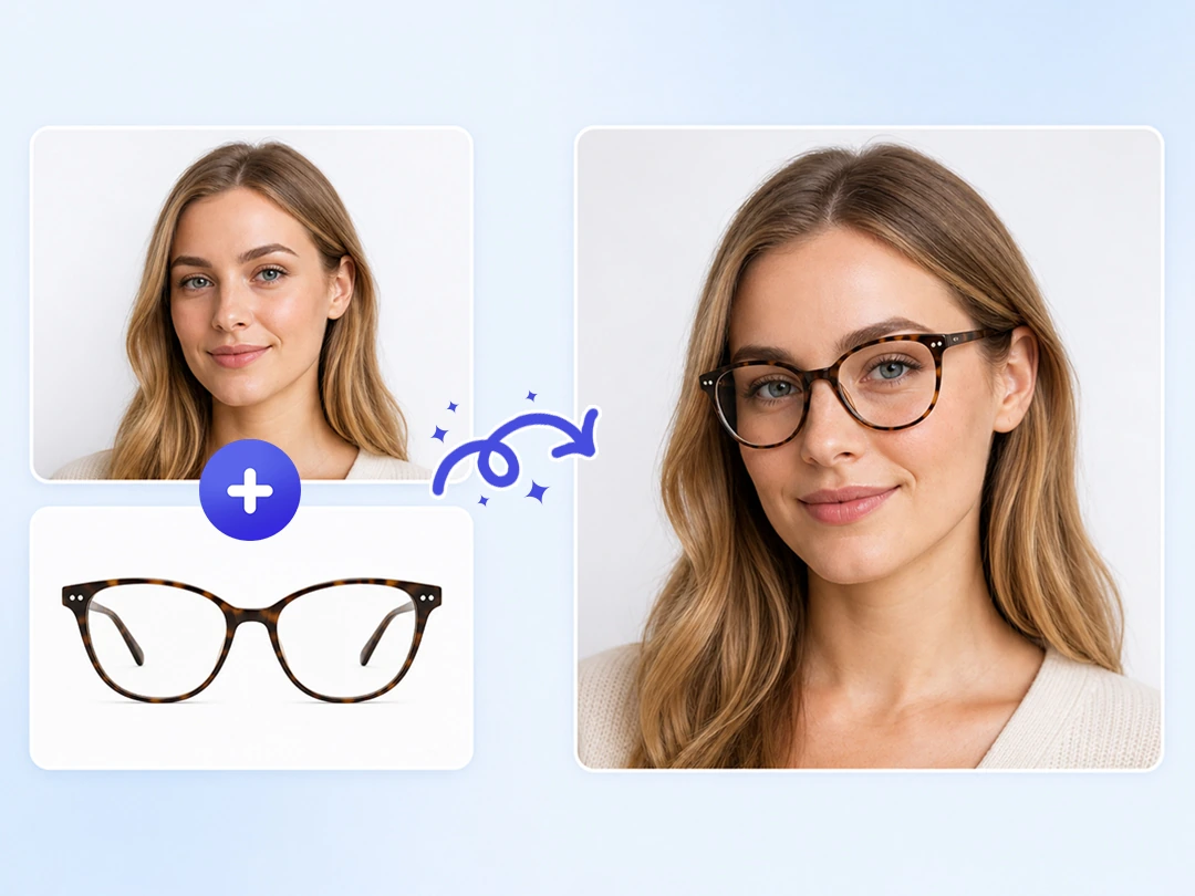 Create a virtual glasses try-on with a portrait and frame image