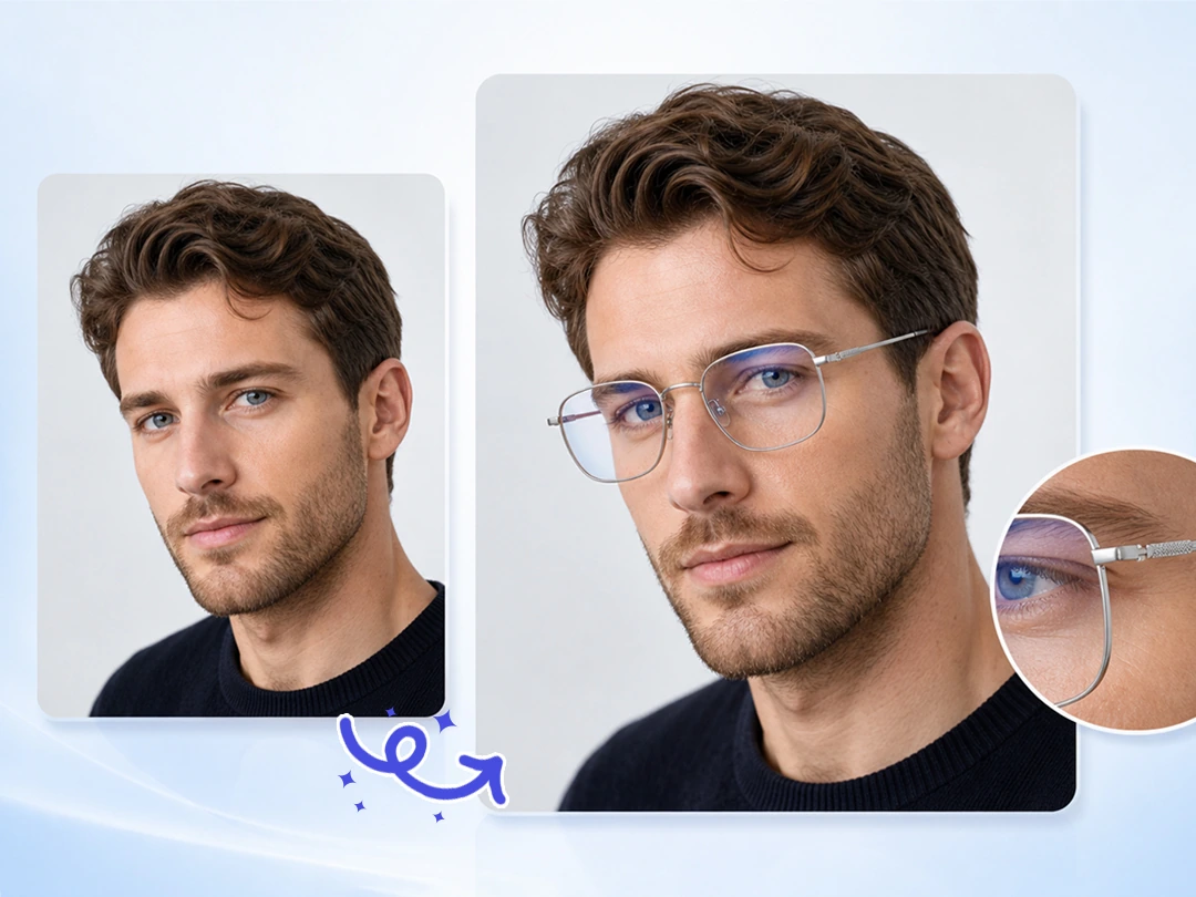 Generate product try-on photos with natural frame details