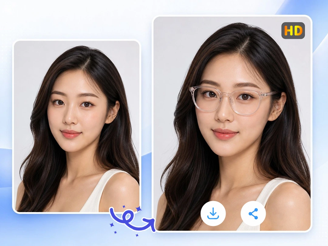 Download a clear glasses try-on image for sharing or display