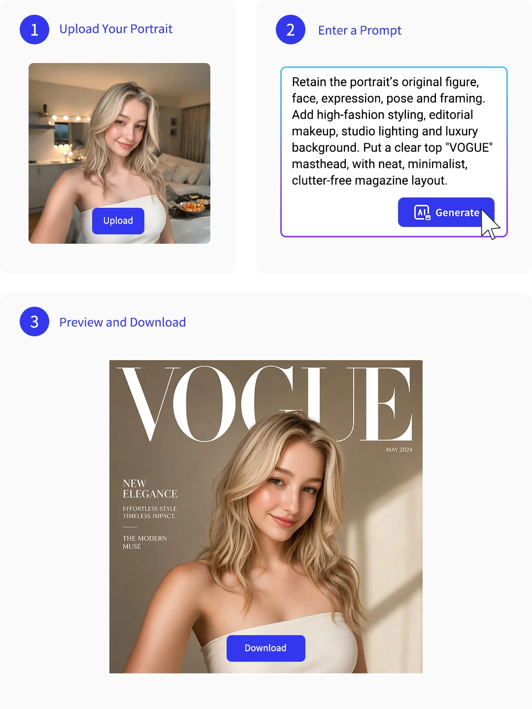 Three steps to create a vogue filter cover photo